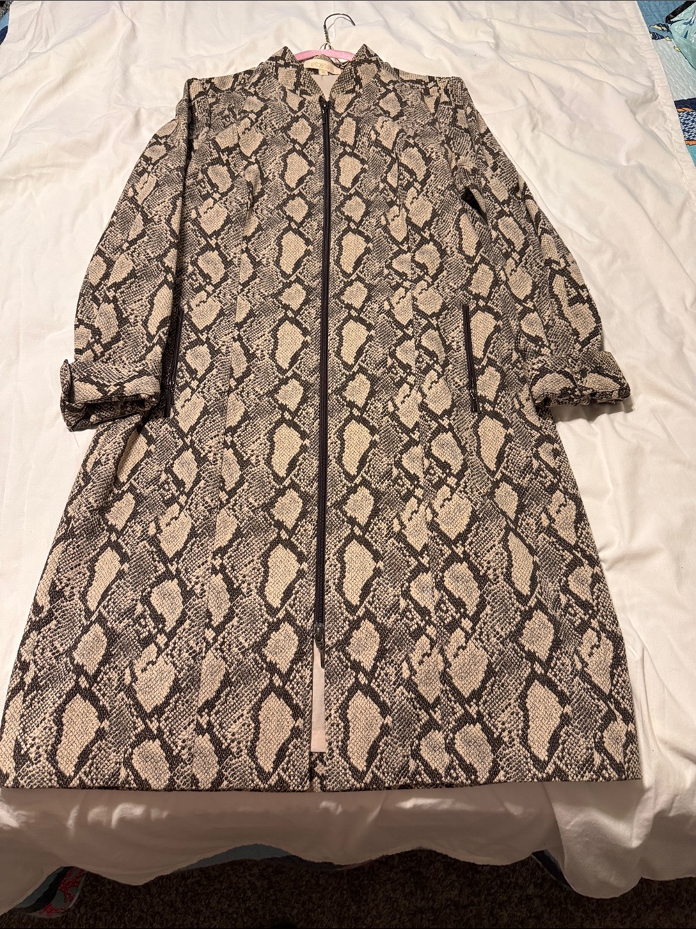 Etcetera Beige and Black Snake-Print Zip Front Trench